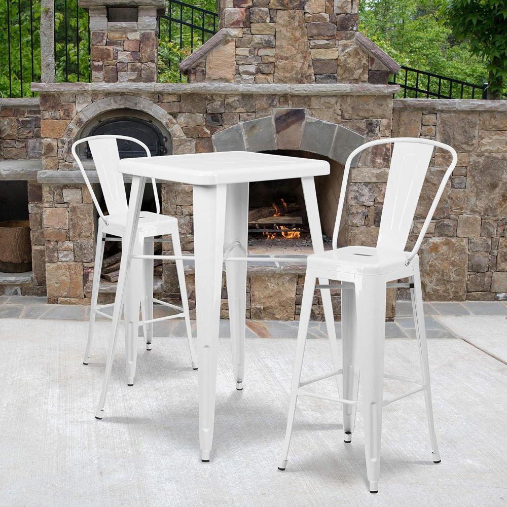 image:imageFlash Furniture Commercial Grade 2375 Square Red Metal IndoorOutdoor Bar Table Set with 2 Stools with BacksWhite