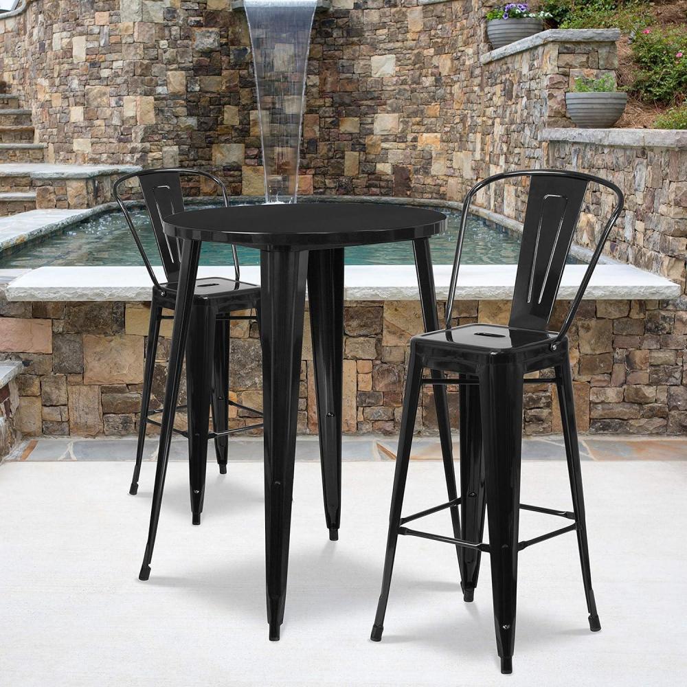 image:imageFlash Furniture Commercial Grade 30 Round White Metal IndoorOutdoor Bar Table Set with 2 Cafe StoolsBlack