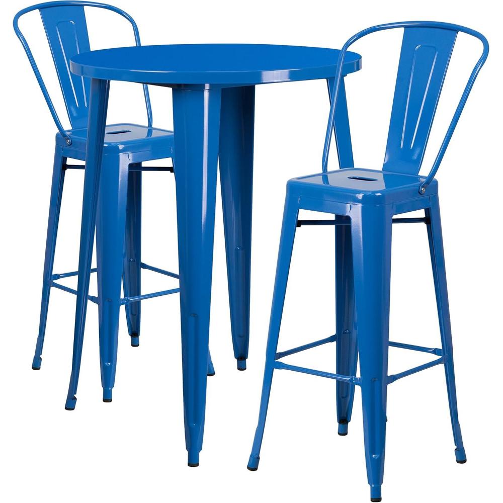 image:imageFlash Furniture Commercial Grade 30 Round White Metal IndoorOutdoor Bar Table Set with 2 Cafe StoolsBlue