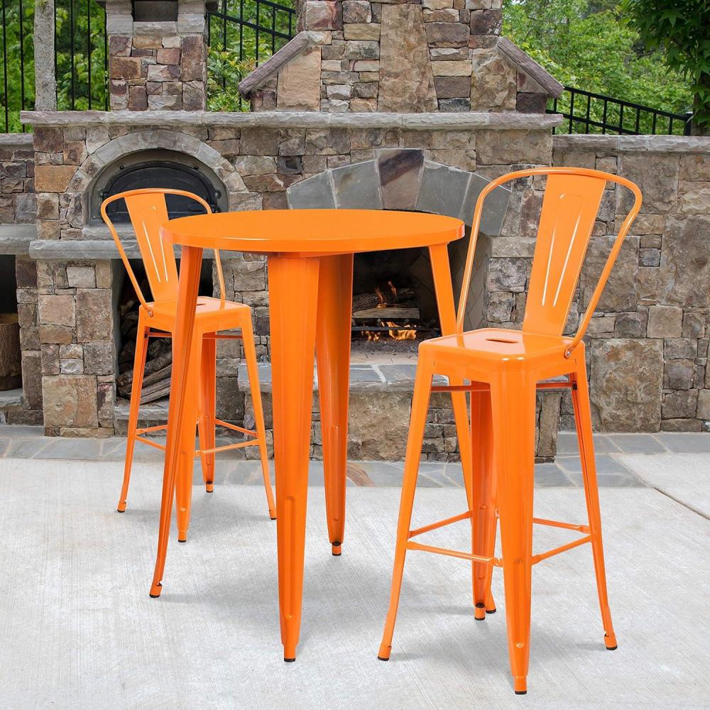 image:imageFlash Furniture Commercial Grade 30 Round White Metal IndoorOutdoor Bar Table Set with 2 Cafe StoolsOrange