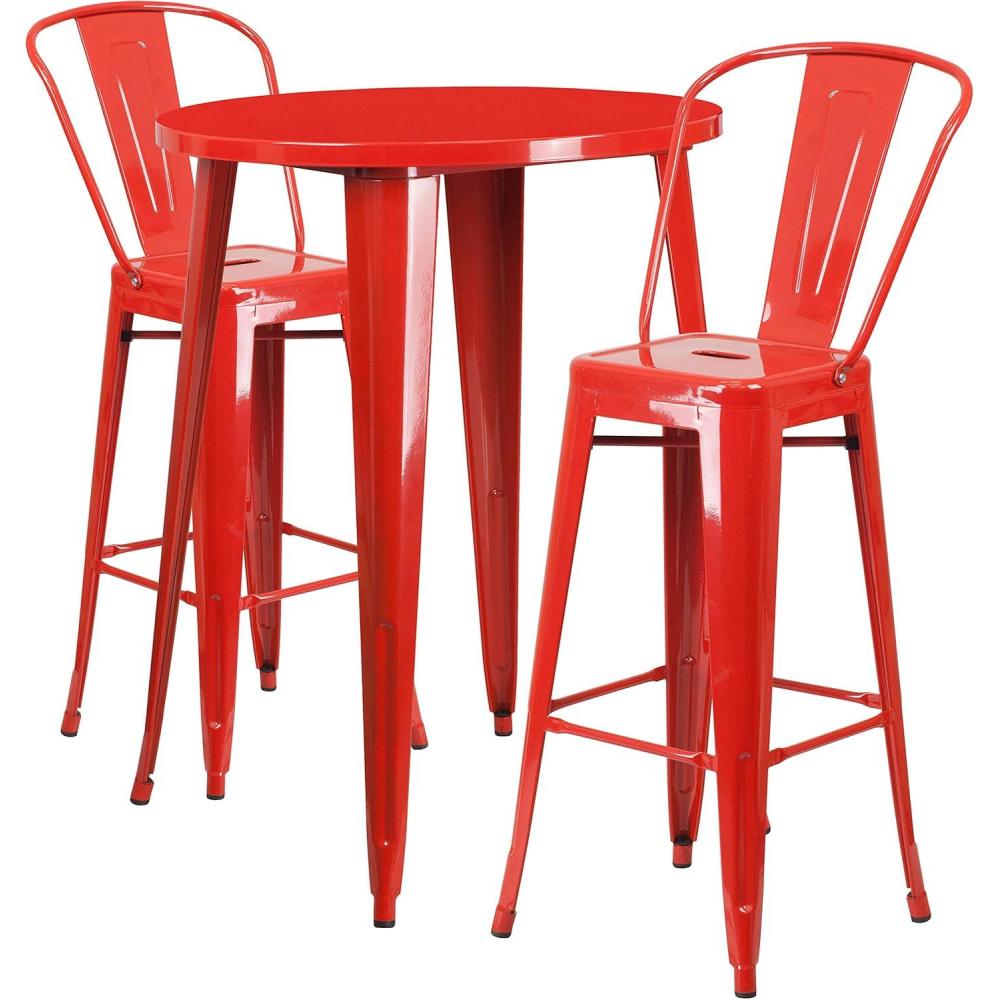 image:imageFlash Furniture Commercial Grade 30 Round White Metal IndoorOutdoor Bar Table Set with 2 Cafe StoolsRed