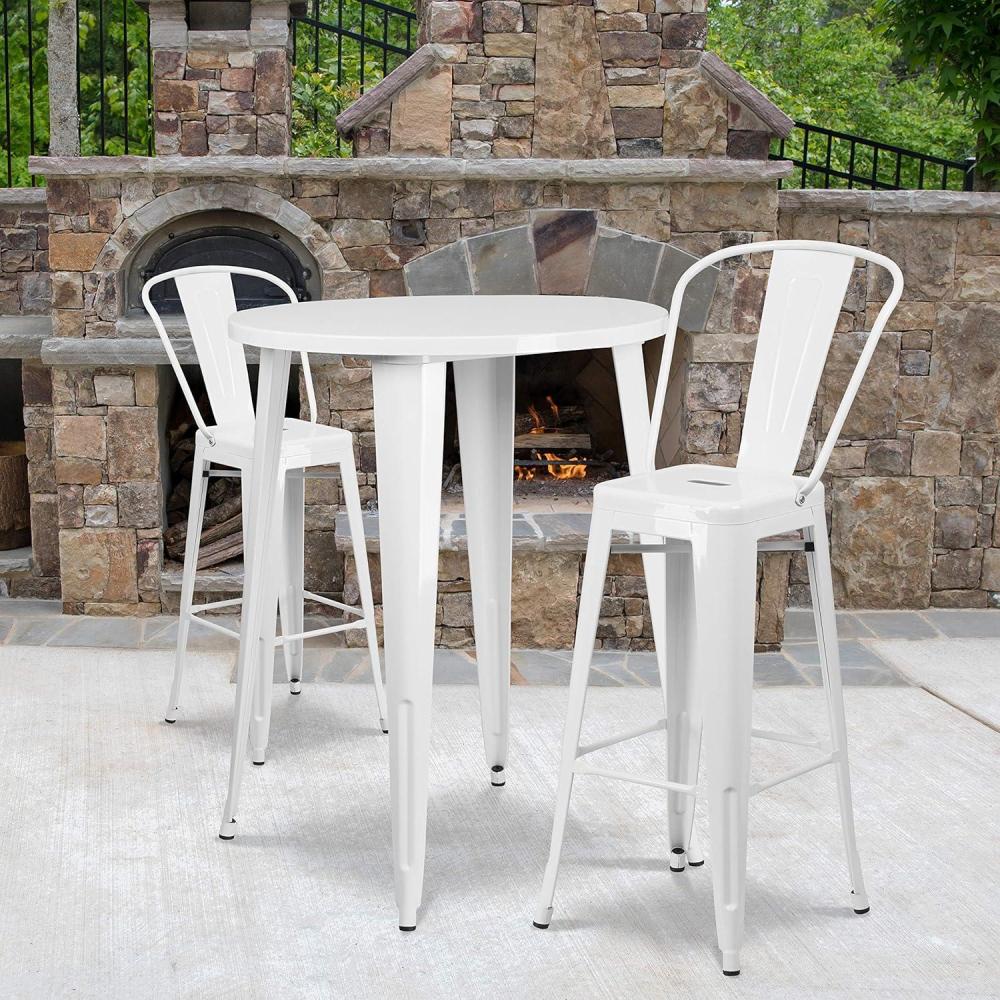 image:imageFlash Furniture Commercial Grade 30 Round White Metal IndoorOutdoor Bar Table Set with 2 Cafe StoolsWhite