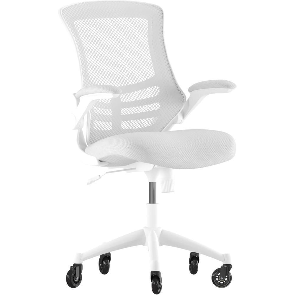 image:imageFlash Furniture Kelista MidBack Black Mesh Swivel Ergonomic Task Office Chair with FlipUp Arms and Transparent Roller WheelsLight Gray MeshWhite Frame
