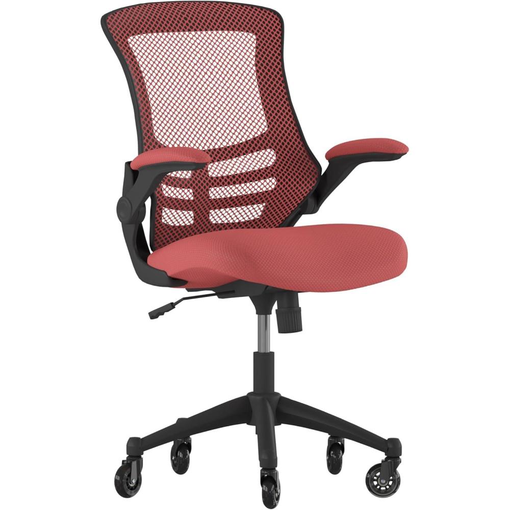image:imageFlash Furniture Kelista MidBack Black Mesh Swivel Ergonomic Task Office Chair with FlipUp Arms and Transparent Roller WheelsRed Mesh