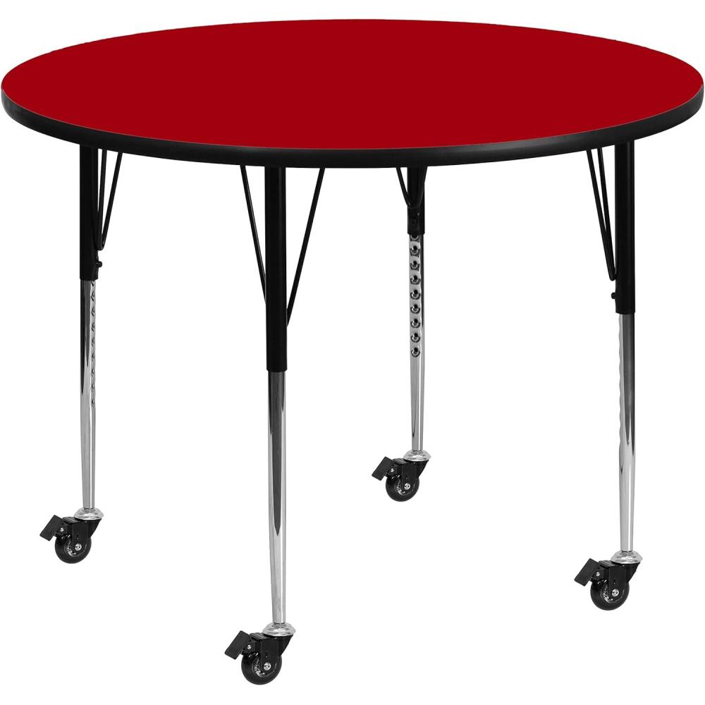 image:imageFlash Furniture Mobile 48 Round Oak Thermal Laminate Activity Table Standard Height Adjustable LegsRed