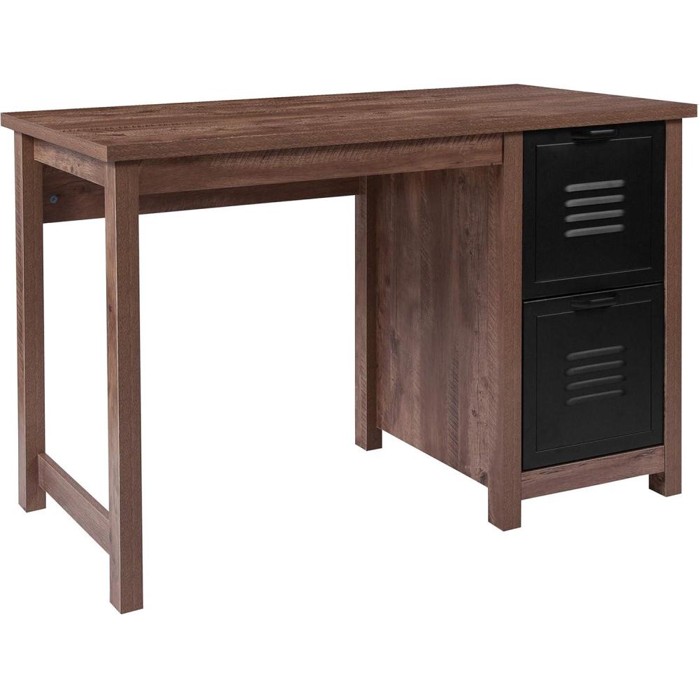 image:imageFlash Furniture New Lancaster Collection Crosscut Oak Wood Grain Finish Computer Desk with Metal Drawers