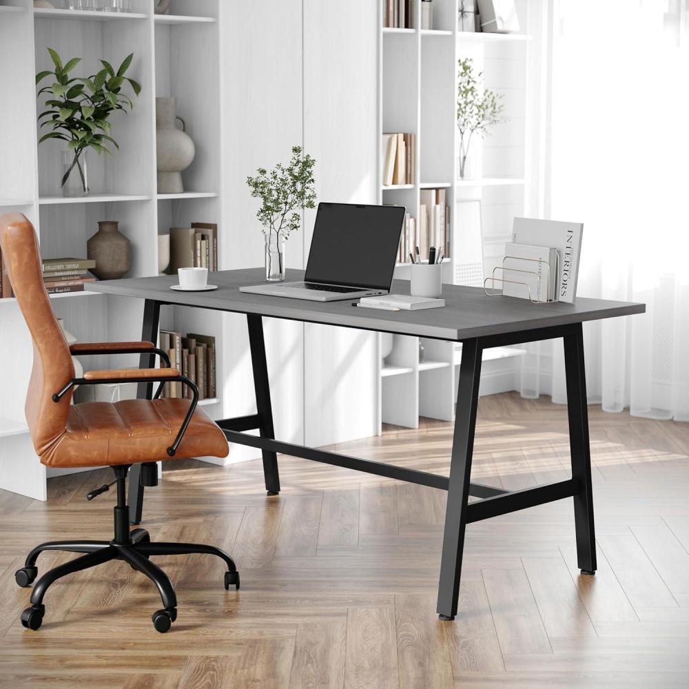 image:imageFlash Furniture Redmond Conference Table with AFrame Base Commercial Water and Scratch Resistant Laminate Finish PVC Edge Heavy Duty Steel Frame 60x30 Gray OakGray Oak