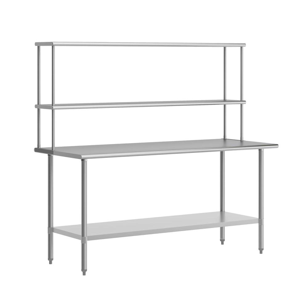 image:imageFlash Furniture Reese Prep and Work Table with NSF Certified 18 Gauge Stainless Steel Top Shelf and Double Overshelves with Galvanized Steel Undershelf 30 x 4830 x 72