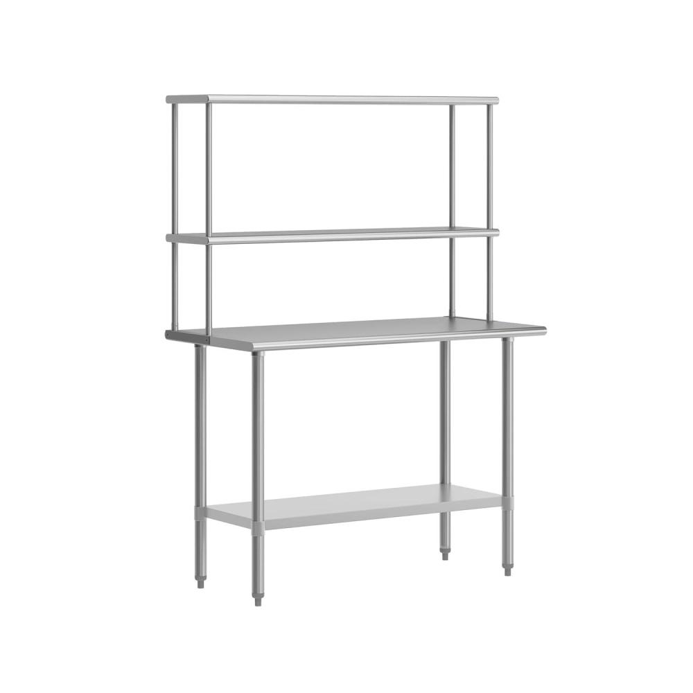 image:imageFlash Furniture Reese Prep and Work Table with NSF Certified 18 Gauge Stainless Steel Top Shelf and Double Overshelves with Galvanized Steel Undershelf 30 x 4824 x 48