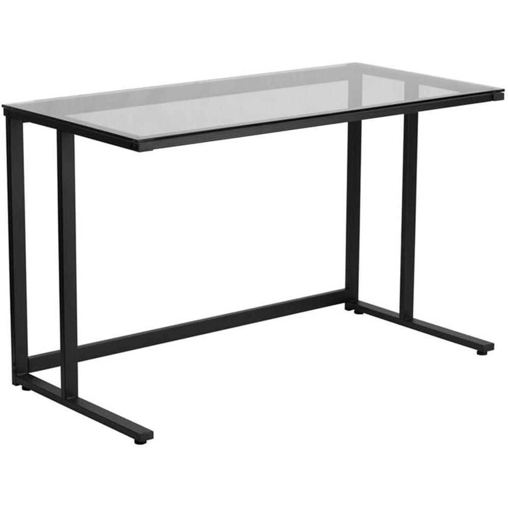 image:imageFlash Furniture Singleton Glass Desk with Black Pedestal Metal Frame