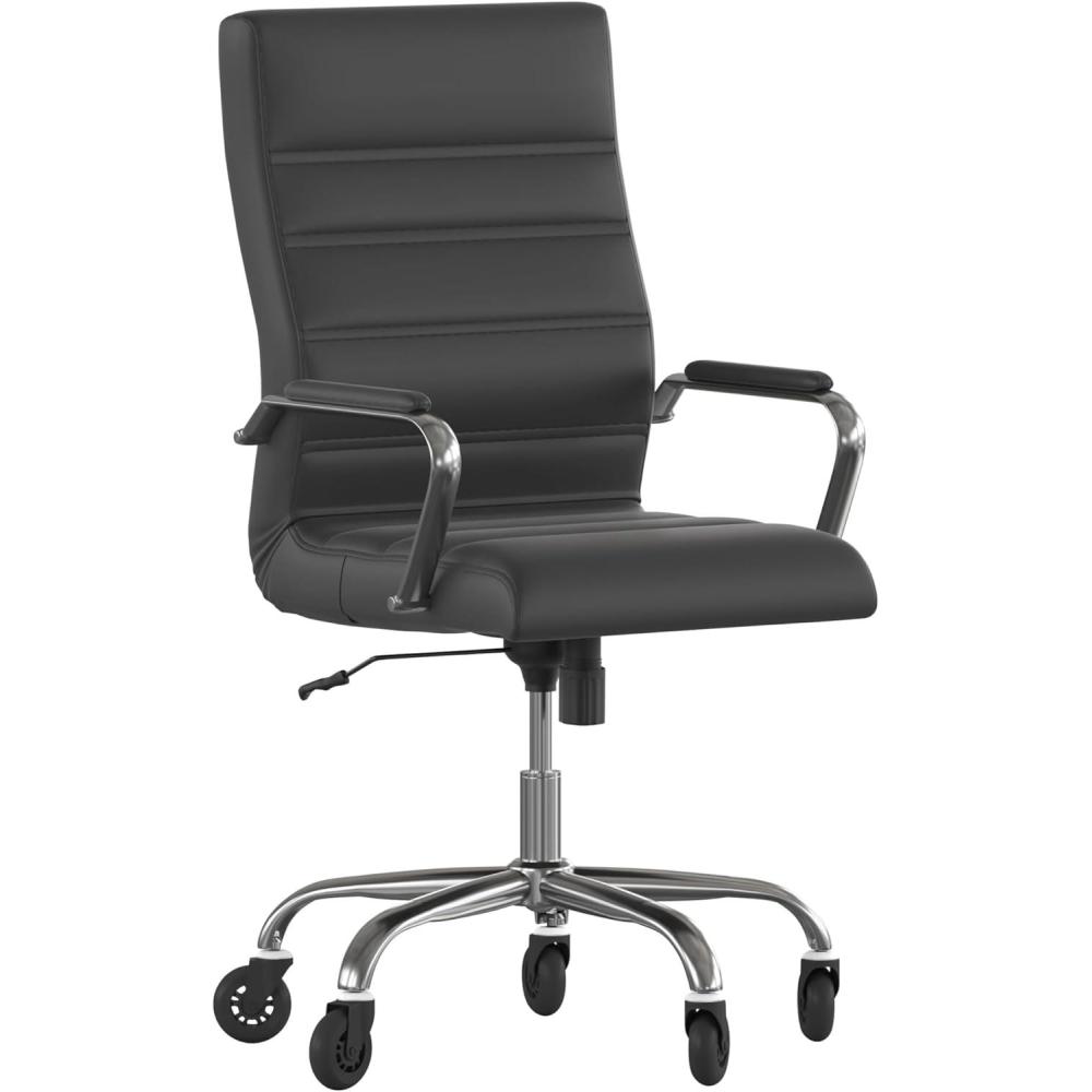 image:imageFlash Furniture Whitney High Back White LeatherSoft Executive Swivel Office Chair with Chrome Frame Arms and Transparent Roller WheelsBlack LeathersoftChrome Frame