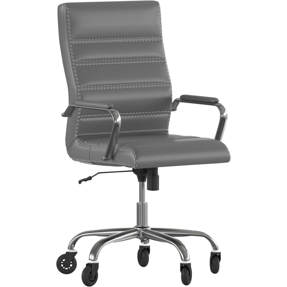image:imageFlash Furniture Whitney High Back White LeatherSoft Executive Swivel Office Chair with Chrome Frame Arms and Transparent Roller WheelsGray LeathersoftChrome Frame