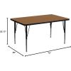 Flash Furniture 36”W x 72”L Rectangular Red Thermal Laminate Activity Table – Height Adjustable Short Legs(Oak)