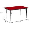 Flash Furniture 36”W x 72”L Rectangular Red Thermal Laminate Activity Table – Height Adjustable Short Legs(Red)