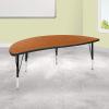Flash Furniture 60″ Half Circle Wave Collaborative Oak Thermal Laminate Activity Table – Height Adjustable Short Legs(Oak)