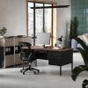 Flash Furniture Cambridge Right Side Single Pedestal Desk with 3 Locking Drawers, Commercial Grade Teacher’s or Office Desk, 30×60, Metal Frame, Walnut/Black(Walnut)