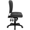 Flash Furniture Caroline Mid-Back Black LeatherSoft Multifunction Swivel Ergonomic Task Office Chair with Pillow Top Cushioning(Gray Fabric)