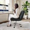 Flash Furniture Chloe Commercial Mid-Back Swivel Office Chair, Padded LeatherSoft, Adjustable Height, Ergonomic Mid-Rise Back, Armless, Wheels, White/Gold(Black Leathersoft/Chrome Frame)