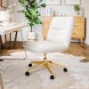 Flash Furniture Chloe Commercial Mid-Back Swivel Office Chair, Padded LeatherSoft, Adjustable Height, Ergonomic Mid-Rise Back, Armless, Wheels, White/Gold(White Leathersoft/Gold Frame)