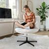 Flash Furniture Chloe Commercial Mid-Back Swivel Office Chair, Wide Design, Padded LeatherSoft, Adjustable Height, Ergonomic Mid-Rise Back, Armless, Black/Chrome(Cream Faux Shearling/Black Frame)