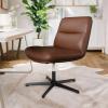 Flash Furniture Chloe Commercial Mid-Back Swivel Office Chair, Wide Design, Padded LeatherSoft, Adjustable Height, Ergonomic Mid-Rise Back, Armless, Black/Chrome(Cognac Leathersoft/Black Frame)