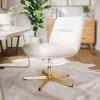 Flash Furniture Chloe Commercial Mid-Back Swivel Office Chair, Wide Design, Padded LeatherSoft, Adjustable Height, Ergonomic Mid-Rise Back, Armless, Black/Chrome(White Leathersoft/Gold Frame)