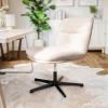 Flash Furniture Chloe Commercial Mid-Back Swivel Office Chair, Wide Design, Padded LeatherSoft, Adjustable Height, Ergonomic Mid-Rise Back, Armless, Black/Chrome(Cream Faux Shearling/Black Frame)
