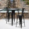 Flash Furniture Commercial Grade 23.75″ Square Red Metal Indoor-Outdoor Bar Table Set with 2 Stools with Backs(Black)