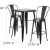 Flash Furniture Commercial Grade 23.75″ Square Red Metal Indoor-Outdoor Bar Table Set with 2 Stools with Backs(Black)