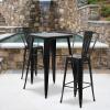Flash Furniture Commercial Grade 23.75″ Square Red Metal Indoor-Outdoor Bar Table Set with 2 Stools with Backs(Red)