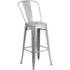 Flash Furniture Commercial Grade 23.75″ Square Red Metal Indoor-Outdoor Bar Table Set with 2 Stools with Backs(Silver)
