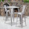 Flash Furniture Commercial Grade 23.75″ Square Red Metal Indoor-Outdoor Bar Table Set with 2 Stools with Backs(Silver)