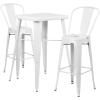 Flash Furniture Commercial Grade 23.75″ Square Red Metal Indoor-Outdoor Bar Table Set with 2 Stools with Backs(White)