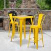 Flash Furniture Commercial Grade 23.75″ Square Red Metal Indoor-Outdoor Bar Table Set with 2 Stools with Backs(Yellow)