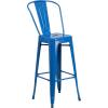 Flash Furniture Commercial Grade 30″ Round White Metal Indoor-Outdoor Bar Table Set with 2 Cafe Stools(Blue)
