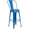 Flash Furniture Commercial Grade 30″ Round White Metal Indoor-Outdoor Bar Table Set with 2 Cafe Stools(Blue)