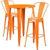Flash Furniture Commercial Grade 30″ Round White Metal Indoor-Outdoor Bar Table Set with 2 Cafe Stools(Orange)