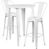 Flash Furniture Commercial Grade 30″ Round White Metal Indoor-Outdoor Bar Table Set with 2 Cafe Stools(White)