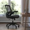 Flash Furniture Kelista Mid-Back Black Mesh Swivel Ergonomic Task Office Chair with Flip-Up Arms and Transparent Roller Wheels(Black Mesh)