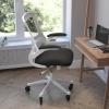 Flash Furniture Kelista Mid-Back Black Mesh Swivel Ergonomic Task Office Chair with Flip-Up Arms and Transparent Roller Wheels(Black Mesh/White Frame)