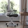Flash Furniture Kelista Mid-Back Black Mesh Swivel Ergonomic Task Office Chair with Flip-Up Arms and Transparent Roller Wheels(Black Mesh/White Frame)