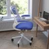 Flash Furniture Kelista Mid-Back Black Mesh Swivel Ergonomic Task Office Chair with Flip-Up Arms and Transparent Roller Wheels(Blue Mesh/White Frame)