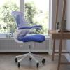 Flash Furniture Kelista Mid-Back Black Mesh Swivel Ergonomic Task Office Chair with Flip-Up Arms and Transparent Roller Wheels(Blue Mesh/White Frame)