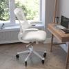 Flash Furniture Kelista Mid-Back Black Mesh Swivel Ergonomic Task Office Chair with Flip-Up Arms and Transparent Roller Wheels(Light Gray Mesh/White Frame)
