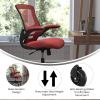 Flash Furniture Kelista Mid-Back Black Mesh Swivel Ergonomic Task Office Chair with Flip-Up Arms and Transparent Roller Wheels(Red Mesh)