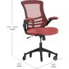 Flash Furniture Kelista Mid-Back Black Mesh Swivel Ergonomic Task Office Chair with Flip-Up Arms and Transparent Roller Wheels(Red Mesh)