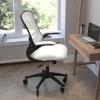 Flash Furniture Kelista Mid-Back Black Mesh Swivel Ergonomic Task Office Chair with Flip-Up Arms and Transparent Roller Wheels(White Mesh)