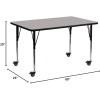 Flash Furniture Mobile 24”W x 60”L Rectangular Grey HP Laminate Activity Table – Standard Height Adjustable Legs(Grey)