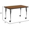 Flash Furniture Mobile 24”W x 60”L Rectangular Grey HP Laminate Activity Table – Standard Height Adjustable Legs(Oak)