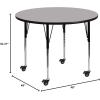 Flash Furniture Mobile 48” Round Oak Thermal Laminate Activity Table – Standard Height Adjustable Legs(Grey)